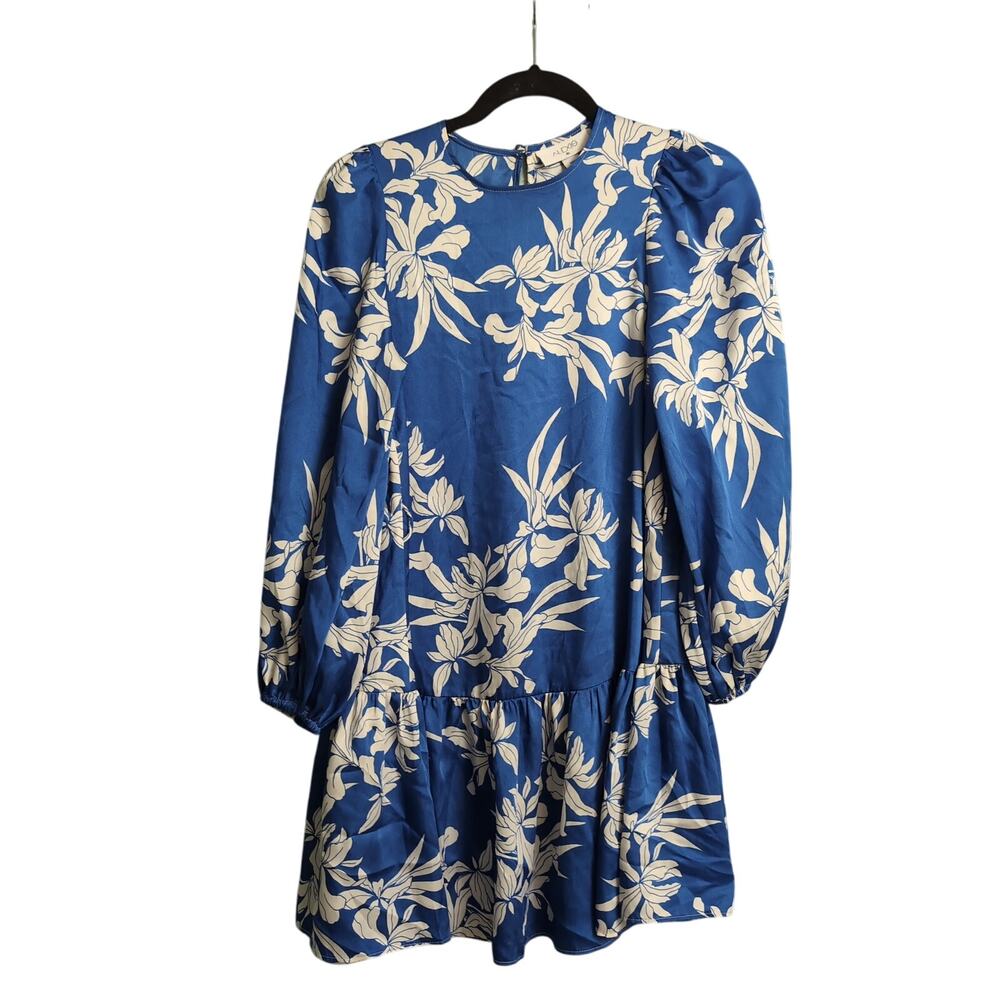 Alexis x Target Blue White Abstract Print Long Sleeve Drop Waist Midi Dress XXS